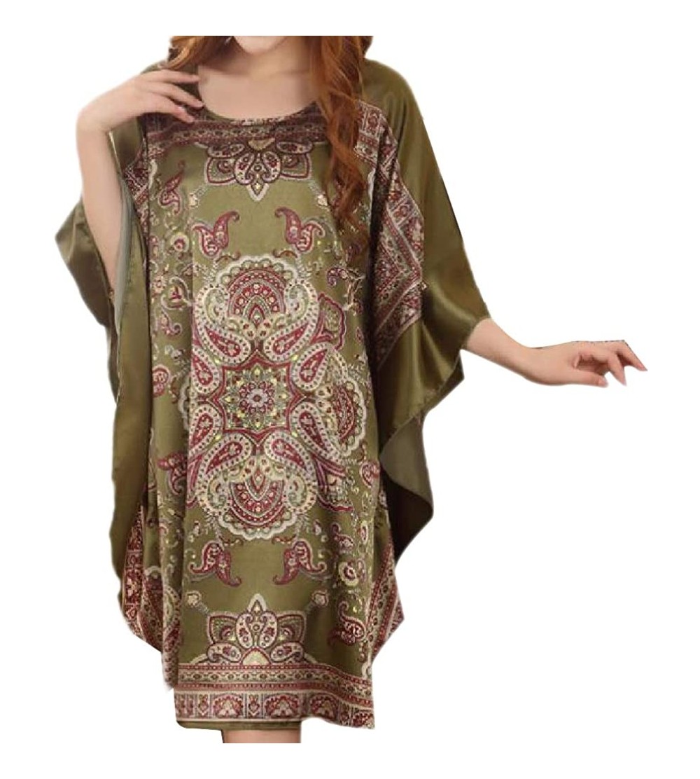 Nightgowns & Sleepshirts Womens Satin Soft Batwing Sleeve Floral Print Charmeuse Sleep Dress - 2 - CJ18RCCMX0O $17.50