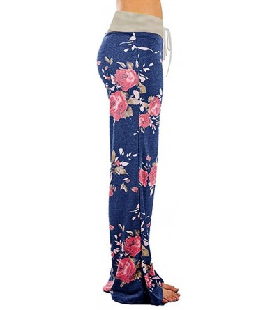 Bottoms Comfy Casual Pajama Pants for Women Floral Print Drawstring Palazzo Lounge Pants Wide Leg Pj Bottoms Pants K gray - C...