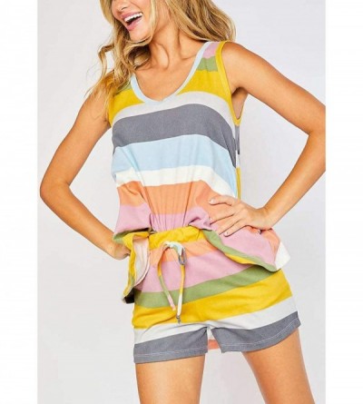 Sets Women's Stripe Pajama-Sets Sleeveless Tank Top with Shorts Pajamas Set Sleepwear Loungewear - Stripe 3 - C319CDCMWI5 $17.98