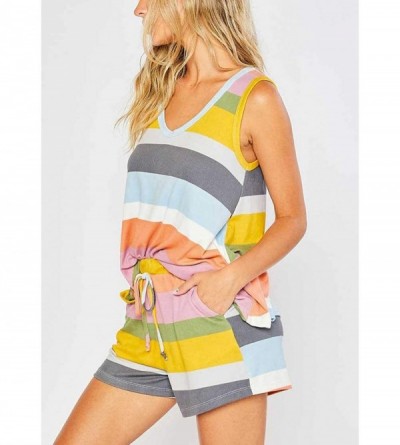 Sets Women's Stripe Pajama-Sets Sleeveless Tank Top with Shorts Pajamas Set Sleepwear Loungewear - Stripe 3 - C319CDCMWI5 $17.98