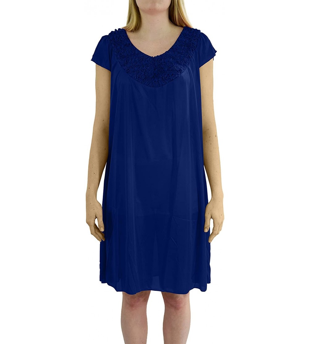 Nightgowns & Sleepshirts Women's 'Stacy' Cap Sleeve Satin Nightgown - Royal Blue - CO18DTYQNX3 $15.77
