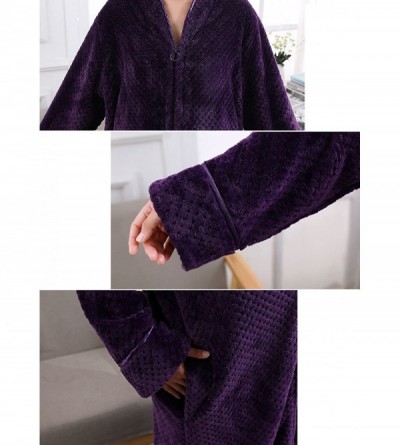 Robes Womens Fleece Bath Robe Plush Soft Warm Long Terry Bathrobe Full Length Sleepwear Plus Size Zip Front Bathrobe Purple -...