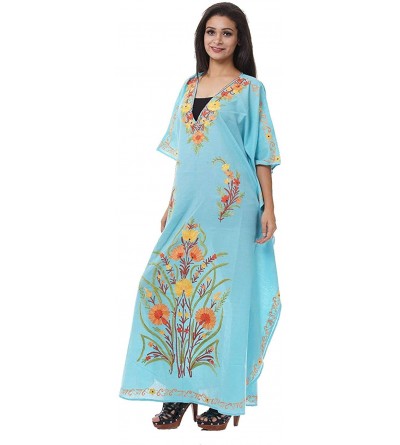 Nightgowns & Sleepshirts Cotton Kashmiri Kaftan Aari Work Caftan Dress Beach Cover Up - K-h952 - CP18MH05RZ8 $35.11