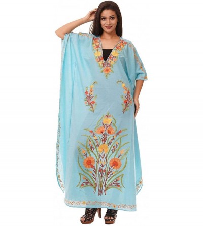 Nightgowns & Sleepshirts Cotton Kashmiri Kaftan Aari Work Caftan Dress Beach Cover Up - K-h952 - CP18MH05RZ8 $35.11