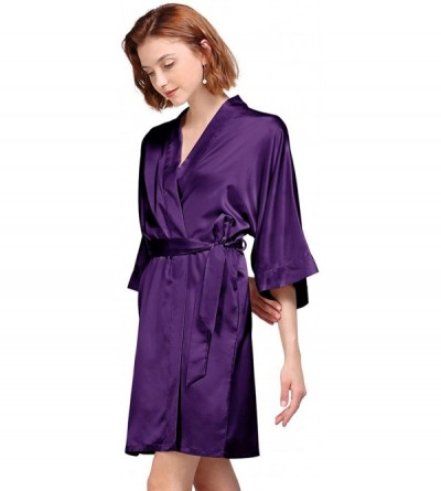 Robes Bridesmaid Robes Women's Silk Satin Short Kimono Bathrobes Wedding Bridal Party Shower Gifts Sleepwear - Dark Purple(mo...