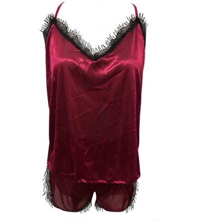 Sets Lingerie for Women Sexy-Elegant Sleepwear Strap Sleepwear Cami Pajama - Burgundy - CU18XD2OO6T $7.59