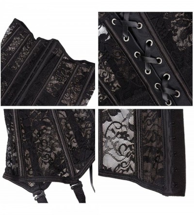 Bustiers & Corsets Fashion Women's Gothic Overbust Sexy Waist Cincher Underbust Corset Lingerie With Garters Belt - Black - C...