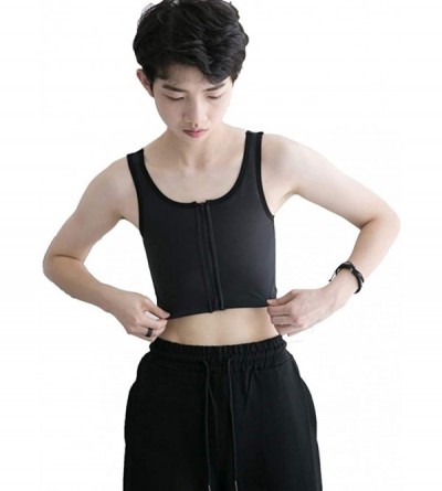 Bustiers & Corsets Front Zip Up Half Length Chest Binder for Tomboy Trans Lesbian(Black-2XL) - C318ZGCDOAY $51.65