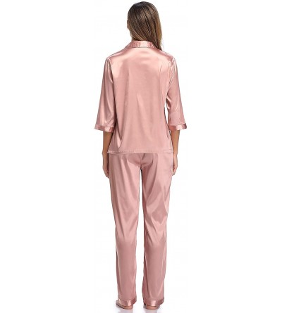 Nightgowns & Sleepshirts Women's Satin Silk Lace Kimono Robes Pajamas Set Bridesmaids Nightgown Sleepwear - Pale Mauve(pajama...