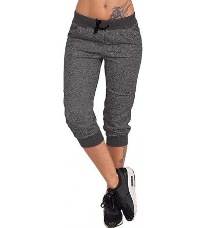 Bottoms Women's Capri Pants Comfy Cropped Yoga Jogger Workout Lounge Drawstring Pants with Pockets kaiCran - Black - C718TX0O...