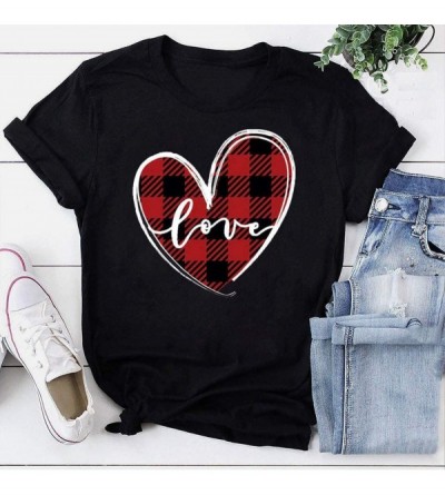 Thermal Underwear Women's Valentine Shirt- Adeliberr Heart-Shaped Cute Graphic Print Shirt Shirt T-Shirt Short Sleeve - C-bla...