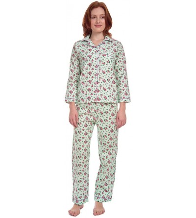 Sets Women's Floral Cotton-Rich Flannel Pajama Set - Green - CH192GLEXRD $23.13