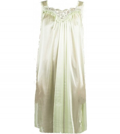 Nightgowns & Sleepshirts Silky Lace Accent Sheer Nightgowns - Medium to 4X Available (9006) - Light Green - C0180ZYI4S4 $12.64