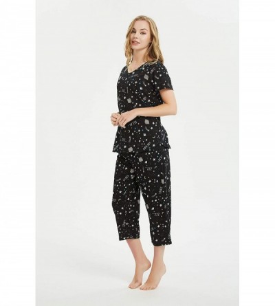 Sets Women's Pajama Set - Sleepwear Tops with Capri Pants Casual and Fun Prints Pajama Sets - Black Star - CN192458K59 $26.43