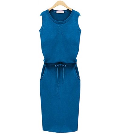 Nightgowns & Sleepshirts Womens Holiday Sleeveless Sundress Ladies Summer Beach Casual Party Dress - Blue - C918S5KO7OZ $15.45