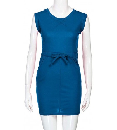 Nightgowns & Sleepshirts Womens Holiday Sleeveless Sundress Ladies Summer Beach Casual Party Dress - Blue - C918S5KO7OZ $15.45