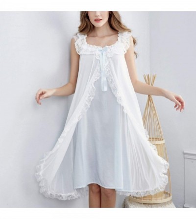 Nightgowns & Sleepshirts Women's Lace Vintage Nightgown Victorian Loose Fit Camisole Soft Modal Sleep Dress - Blue - CS18Y95W...