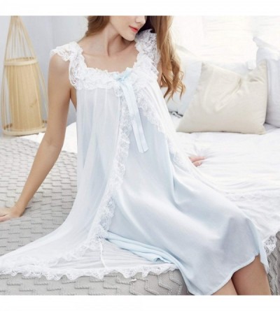 Nightgowns & Sleepshirts Women's Lace Vintage Nightgown Victorian Loose Fit Camisole Soft Modal Sleep Dress - Blue - CS18Y95W...