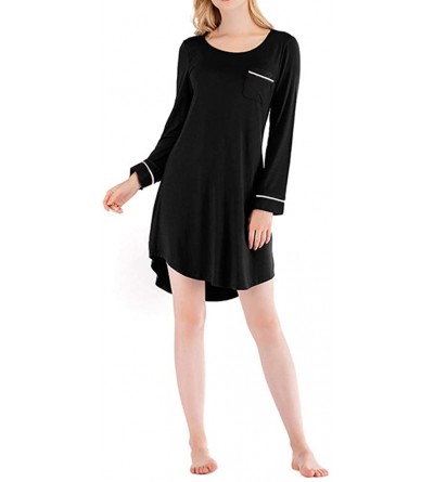 Nightgowns & Sleepshirts Womens Sleepshirt Long Sleeve Nightwear Boyfriend Pajama Dress with Pockets P11 - Black - CU18NCMLHN...