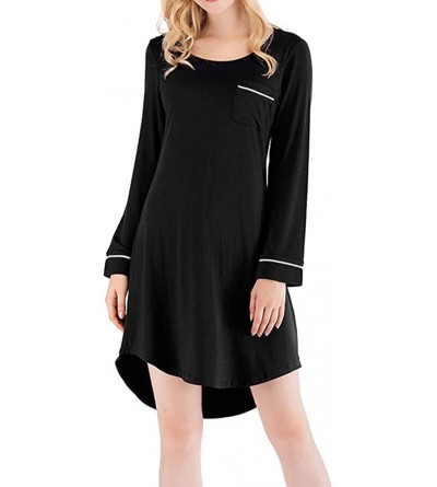 Nightgowns & Sleepshirts Womens Sleepshirt Long Sleeve Nightwear Boyfriend Pajama Dress with Pockets P11 - Black - CU18NCMLHN...