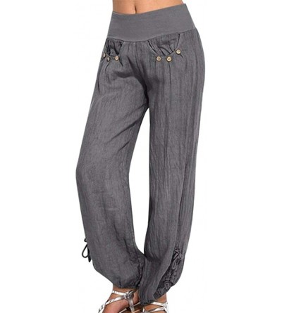 Bottoms Women's High Waist Harem Hippie Wide Leg Yoga Pants Casual Linen Palazzo Pants - Gray - CC18WOSWGL5 $37.18