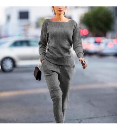 Sets Casual Womens Autumn and Winter Trousers Set Long Sleeve Crop Tops + Pants Suit - Gray - CG192SQ4EDC $27.31