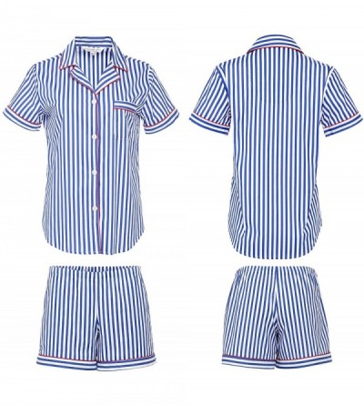 Sets Women's Lightweight Button Down Pajama Set- Short Summer Pjs - Pink Dotted Stripes With Pink Piping - CH184WS4DAM $27.71