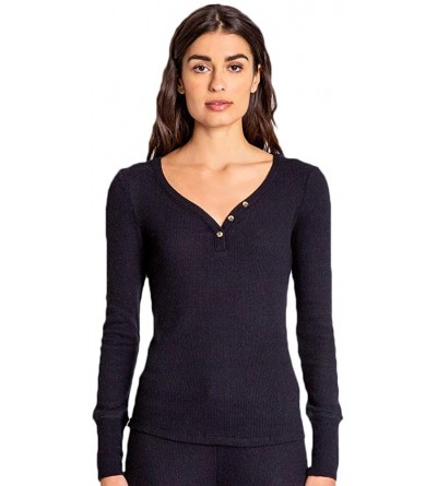 Tops Women's Loungewear Textured Basic Long Sleeve Pajama Top - Black - C2193KAUZEC $50.40