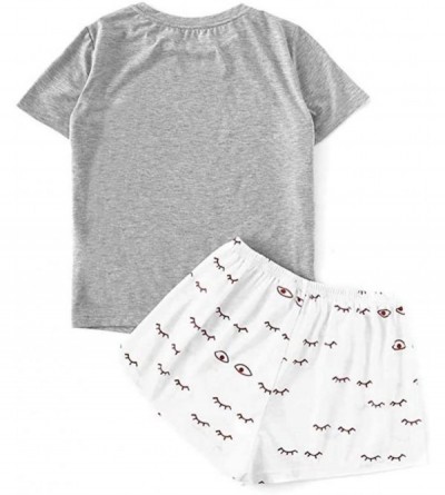 Sets Women Pajamas Set Casual Clothing Suit Female Short Sleeve T Shirt Tops Shorts - Gray - C3198SS58OY $14.81