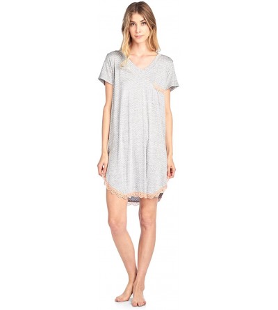 Nightgowns & Sleepshirts Women's Rayon Short Sleeve Nightgown Dorm Sleepshirt - Polka Dots Grey - C818E3MHMRG $31.63
