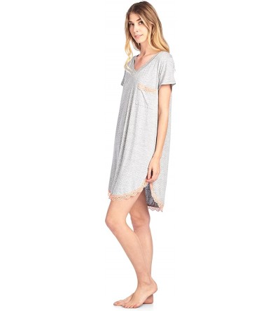 Nightgowns & Sleepshirts Women's Rayon Short Sleeve Nightgown Dorm Sleepshirt - Polka Dots Grey - C818E3MHMRG $31.63