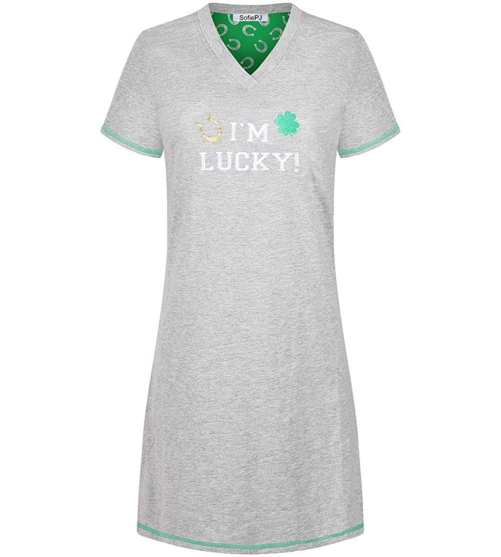 Sets Women's Printed Short Sleeve Pure Cotton Sleepwear Nightgown - Heather Gray1 - CA19D7K6DQ9 $12.62