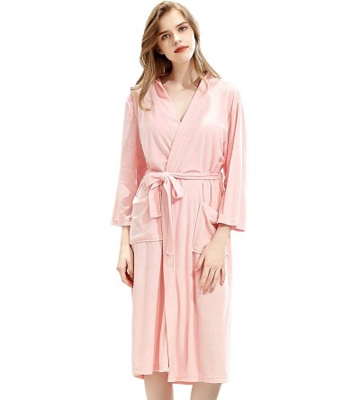 Robes Mens Robe Lightweight Knit Bathrobe Kimono Spa Robes - Pink-1 - CB19837SOQI $15.12