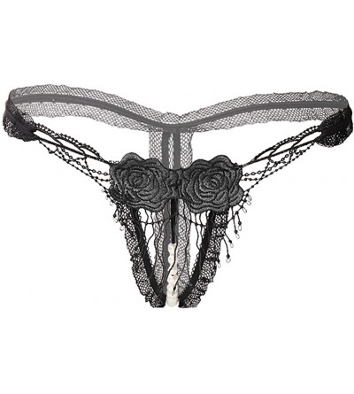 Sets Sexy Pendant Pearl G String Women Panties Embroidery Flowers Low Waist Thongs Underwear Panties - Black - CD194W4OT06 $1...
