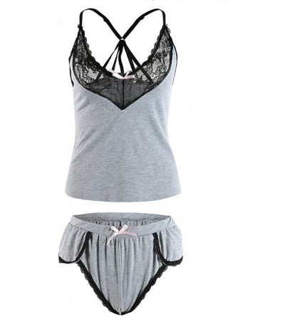 Sets Womens Sleepwear Satin Cami Shorts Sexy Nighty Pajama Sets Lace Lingerie - Gray - CG198Y7WH33 $14.95