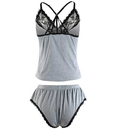 Sets Womens Sleepwear Satin Cami Shorts Sexy Nighty Pajama Sets Lace Lingerie - Gray - CG198Y7WH33 $14.95