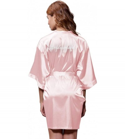 Robes Rhinestone Matron of Honor Robe for Women Womens Satin Kimonoe for Bridesmaid and Bride Wedding Party Light Pink - CL19...