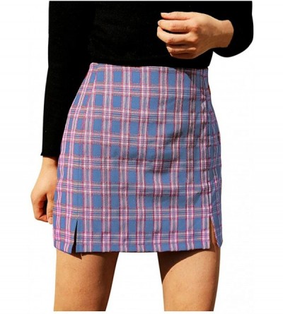 Thermal Underwear Women Summer Casual High Waist Lattice Print Sexy Short Skirt - Purple - CN198D77A6N $15.66