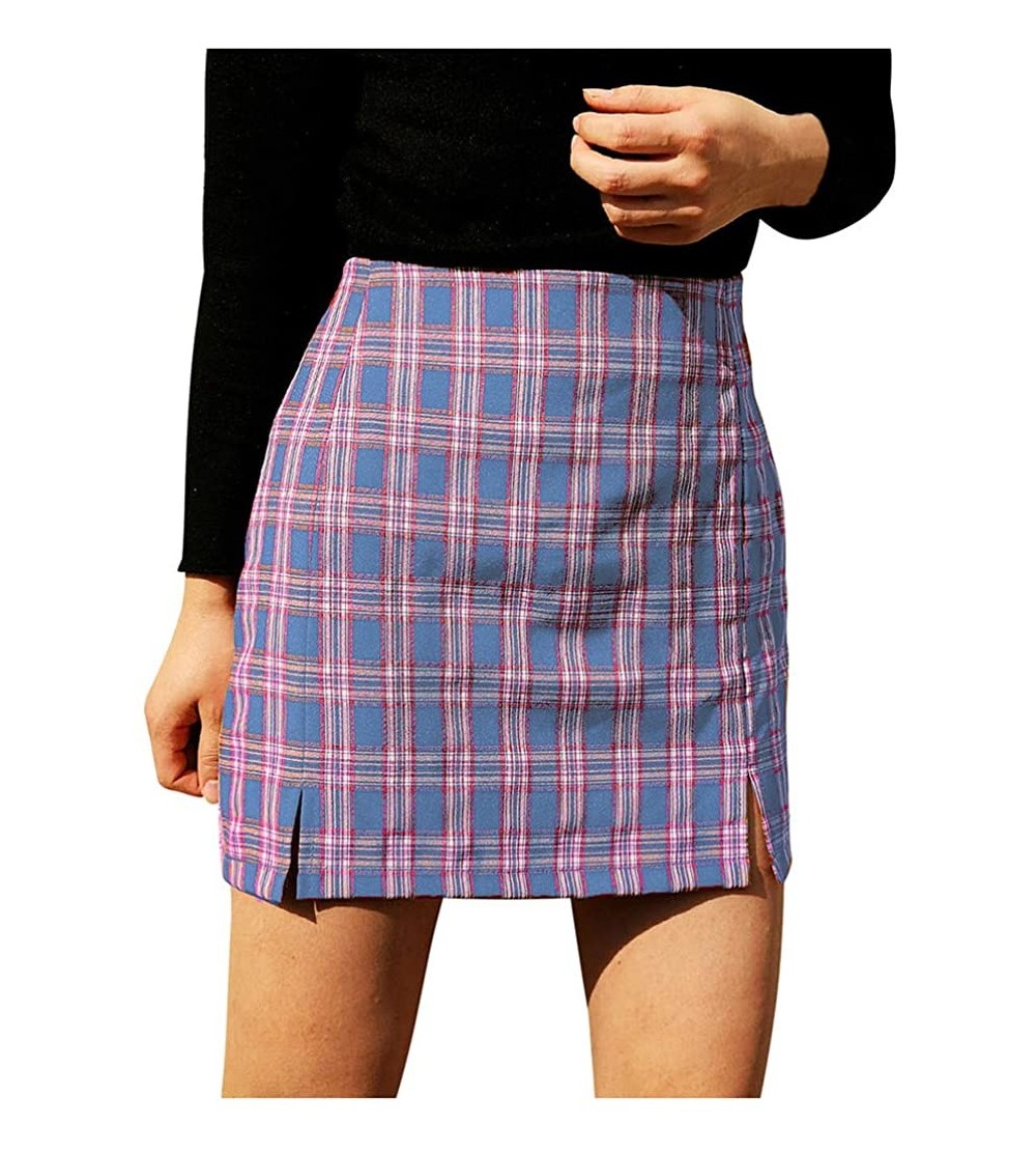 Thermal Underwear Women Summer Casual High Waist Lattice Print Sexy Short Skirt - Purple - CN198D77A6N $15.66