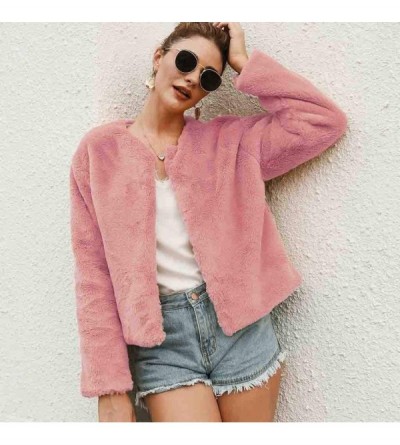 Baby Dolls & Chemises Women's Short Outerwear Jacket Winter Warm Faux Fur Solid Coat Jacket Cardigan Tops - Pink - CT18Z0MQ8U...
