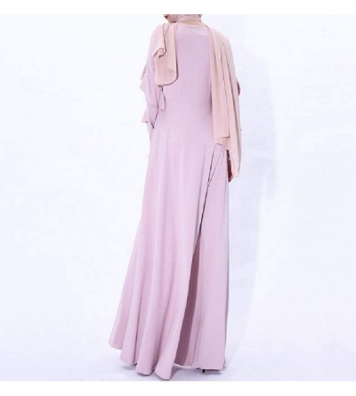 Robes Women Muslim Solid Colored Arab Dubai Ruffle Islamic Kaftan Dresses - Pink - CQ1990T5A6S $42.25