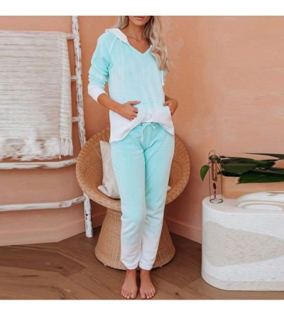 Sets Womens Tie Dye Lounge Set New Hooded Long Sleeve Sleepwear Nightwear Pajamas Set - Light Green - C919CXUL87C $34.05