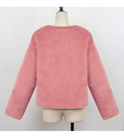 Baby Dolls & Chemises Women's Short Outerwear Jacket Winter Warm Faux Fur Solid Coat Jacket Cardigan Tops - Pink - CT18Z0MQ8U...