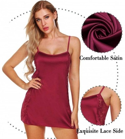 Sets Women's Underwear Silk Pajamas Women's Sexy Satin Pajamas - Wine Red - CV190HYYTI9 $15.28