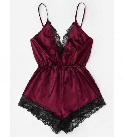 Bottoms 2019 Sexy Lingerie for Women for Sex Women's Lace Chemise Nighty Babydoll Plus Size Sleepwear Dress - 3-wine Red - CF...
