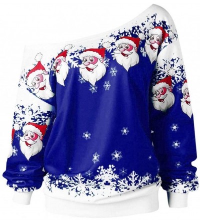Nightgowns & Sleepshirts Womens Christmas Santa Off Shoulder Asymmetric Snowflake Sweater Pullover - X9-blue - C019352DWXH $1...