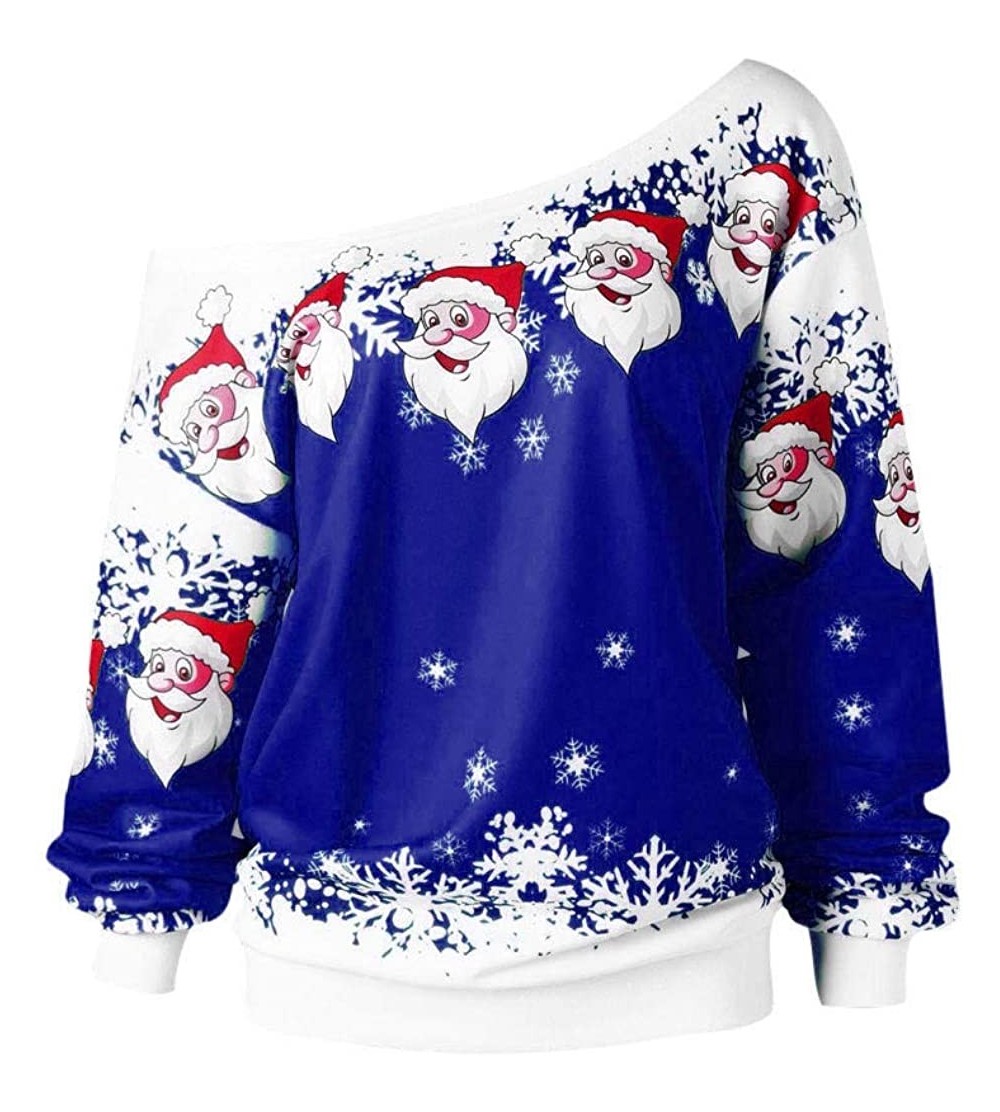 Nightgowns & Sleepshirts Womens Christmas Santa Off Shoulder Asymmetric Snowflake Sweater Pullover - X9-blue - C019352DWXH $1...
