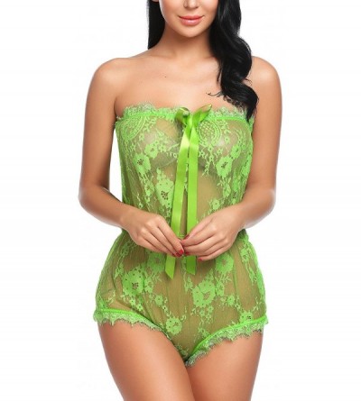 Baby Dolls & Chemises One Piece Teddy Lingerie for Women Lace Bodysuit Nightwear - Green - CB186GLY75G $12.75