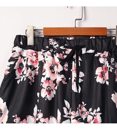 Bottoms Ladies Summer Flower-Print/Solid Color Pocket Casual Wide-Leg Pants Shorts Pajama Shorts - Pink - CJ19C2906GX $22.28