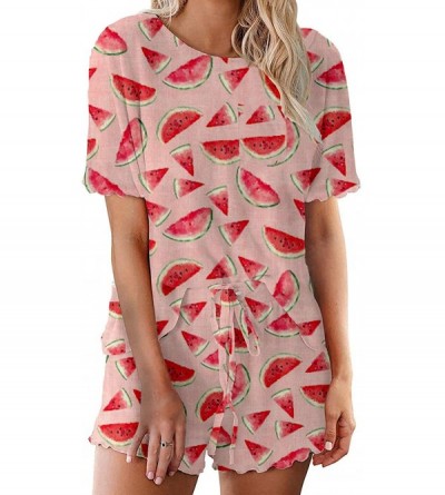 Sets Women Two Piece Crop and Shorts Pajamas Set Tie Dye Sleepwear Summer PJ Set Nightwear Casual Lounge Wear Watermelon - C2...